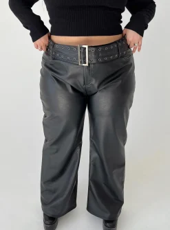 Princess Polly Torridon Eyelet Belt Faux Leather Pantscurve   Black Outlet