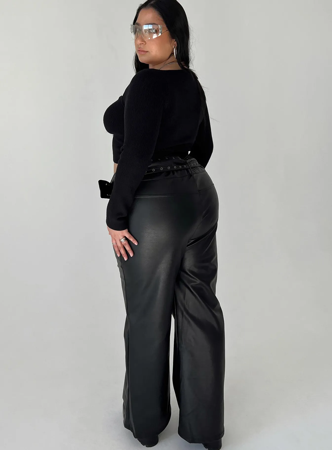 Princess Polly Torridon Eyelet Belt Faux Leather Pantscurve Black Outlet