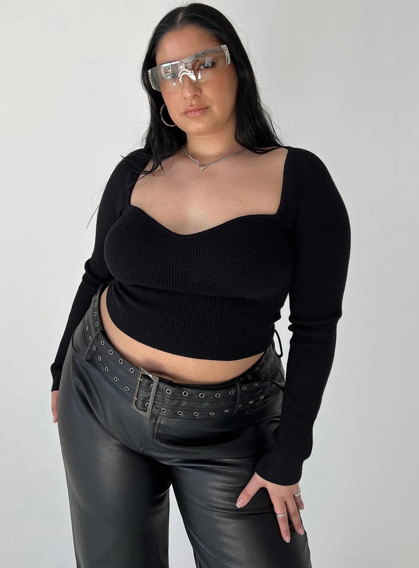 Princess Polly Torridon Eyelet Belt Faux Leather Pantscurve Black Outlet