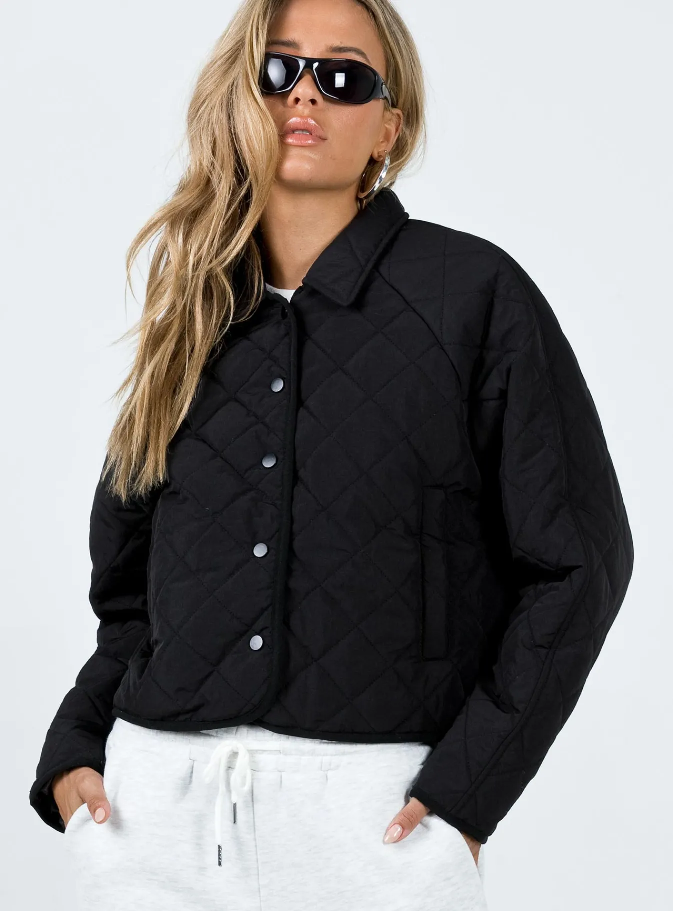 Princess Polly Tripp Quilted Jacket Black Clearance