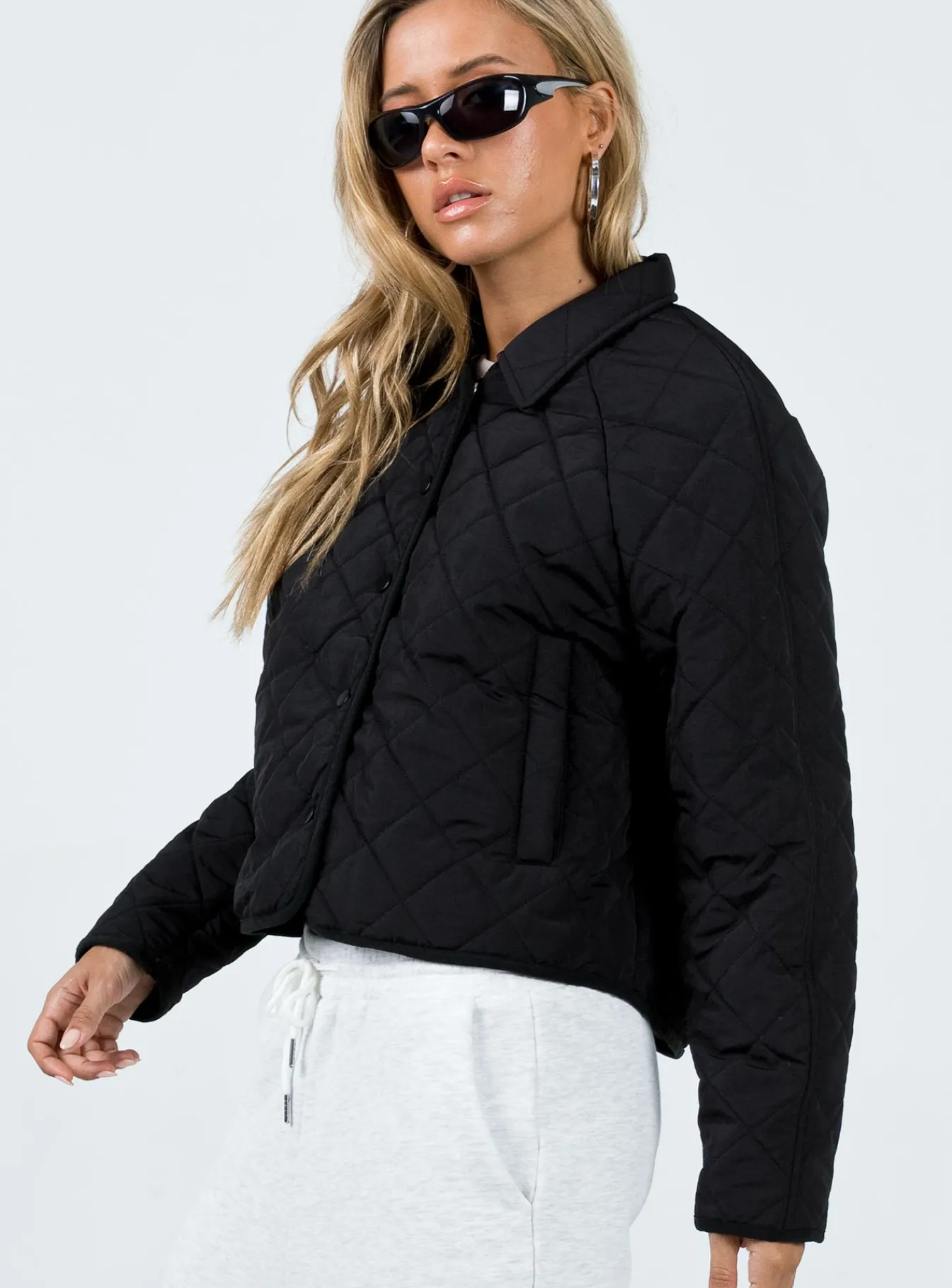 Princess Polly Tripp Quilted Jacket Black Clearance