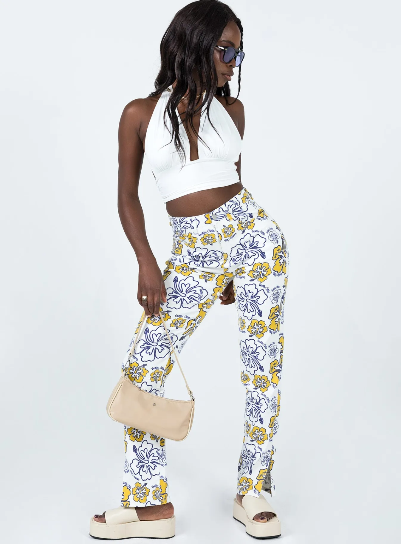 Princess Polly Tropical Dreams Straight Leg Denim Jeans Off White Clearance