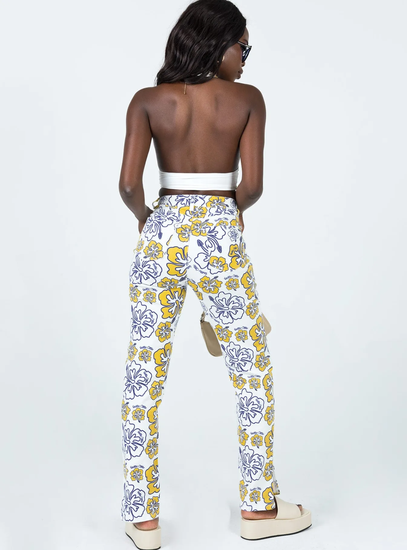 Princess Polly Tropical Dreams Straight Leg Denim Jeans Off White Clearance