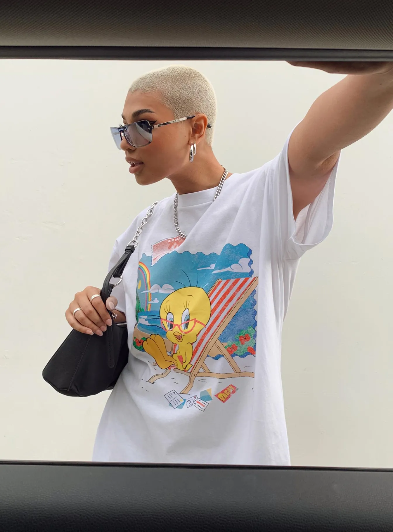 Princess Polly Tweety Post Card Vacation Oversized Tee White Discount