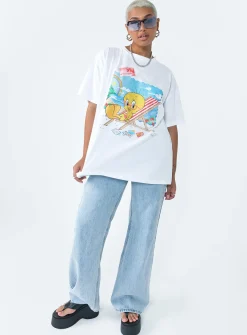 Princess Polly Tweety Post Card Vacation Oversized Tee White Discount