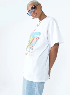 Princess Polly Tweety Post Card Vacation Oversized Tee White Discount