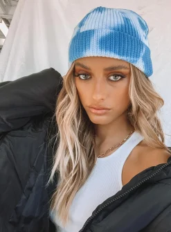 Princess Polly Tye Me Downbeanie Blue / White Sale