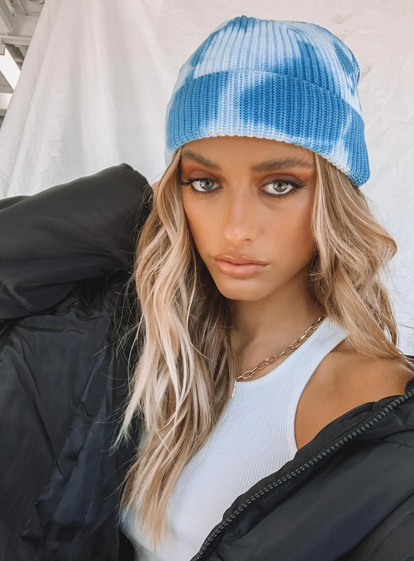 Princess Polly Tye Me Downbeanie Blue / White Sale