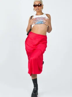 Princess Polly Tyra Satin Midi Skirt Red Shop