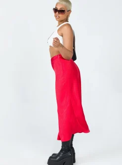 Princess Polly Tyra Satin Midi Skirt Red Shop