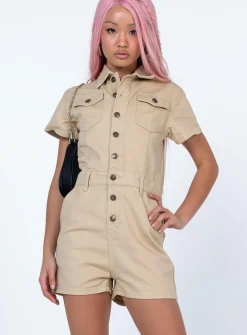 Princess Polly U Know What'S Up Romper  Beige Hot