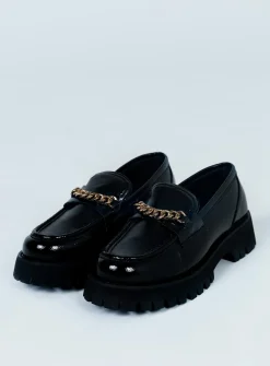 Princess Polly Unchained Patent Loafer   Black Clearance