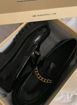 Princess Polly Unchained Patent Loafer   Black Clearance