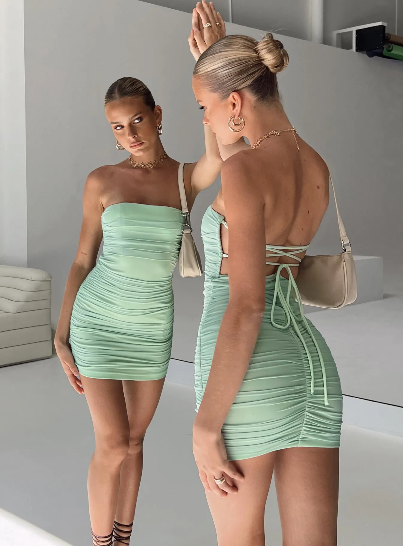 Princess Polly Undiscovered Mini Dress Sage Shop