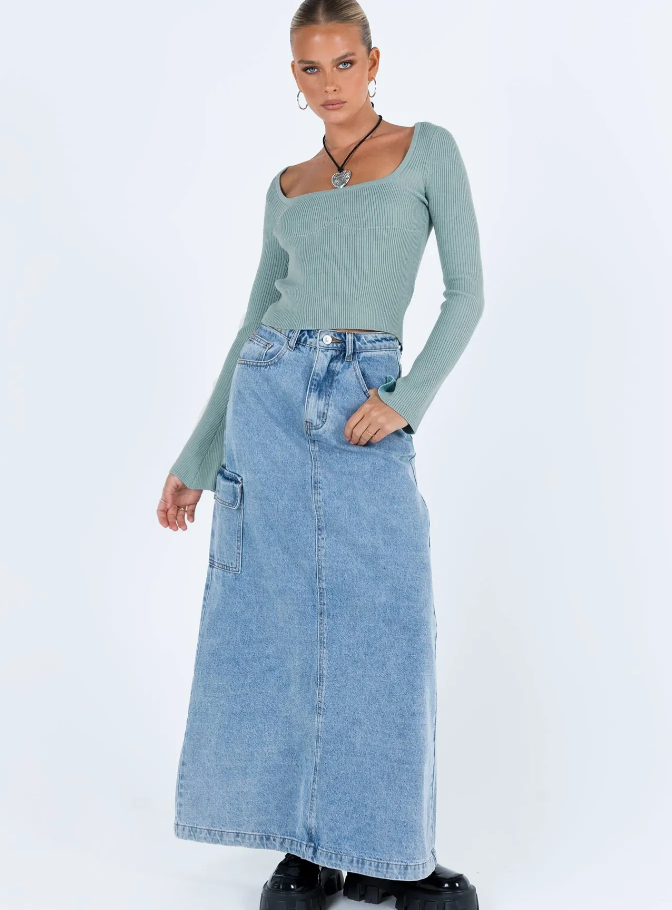 Princess Polly Unley Long Sleeve Top Blue Clearance