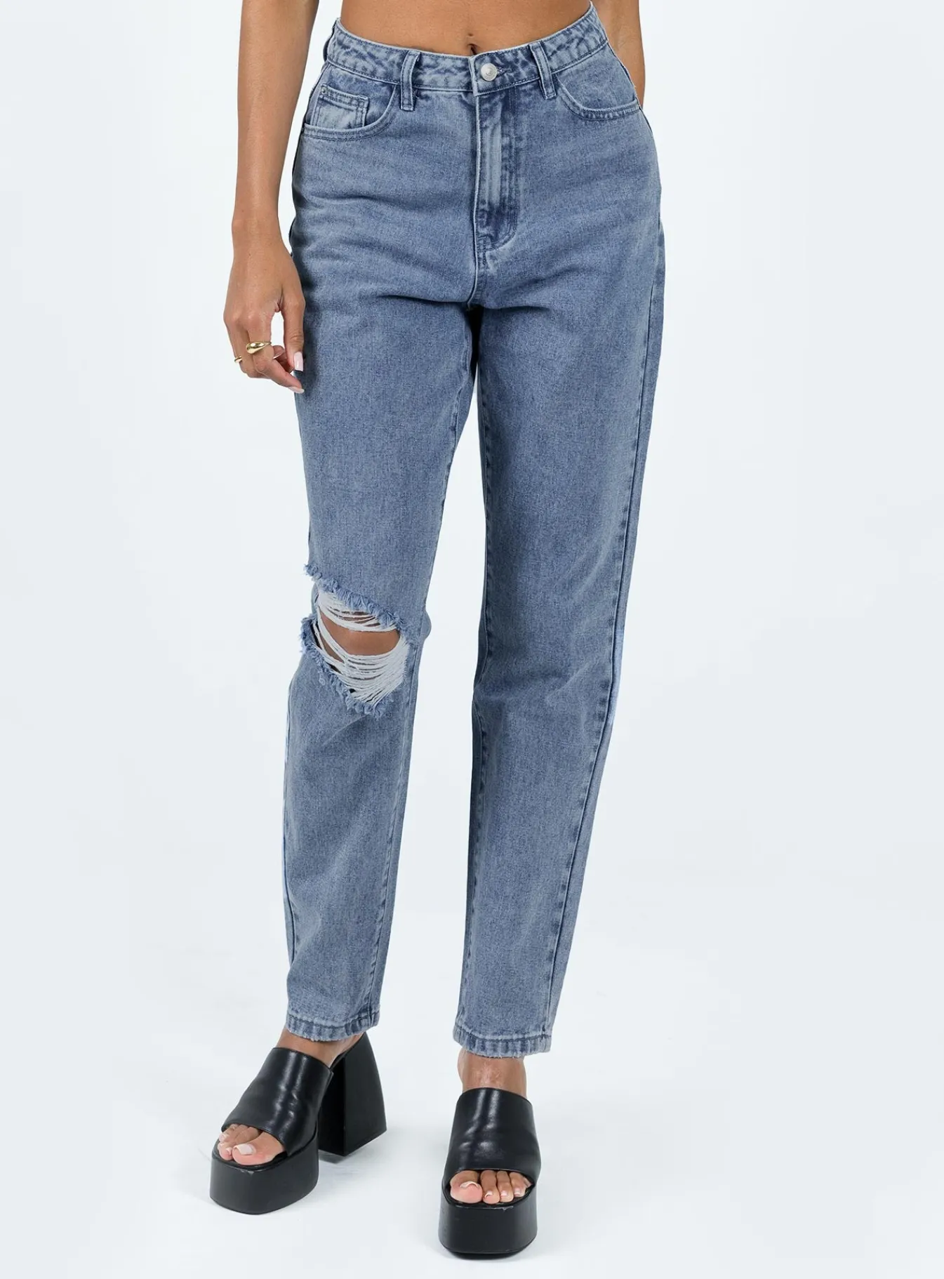 Princess Polly Unofficial High Waisted Mom Jean Light Wash Denim Outlet
