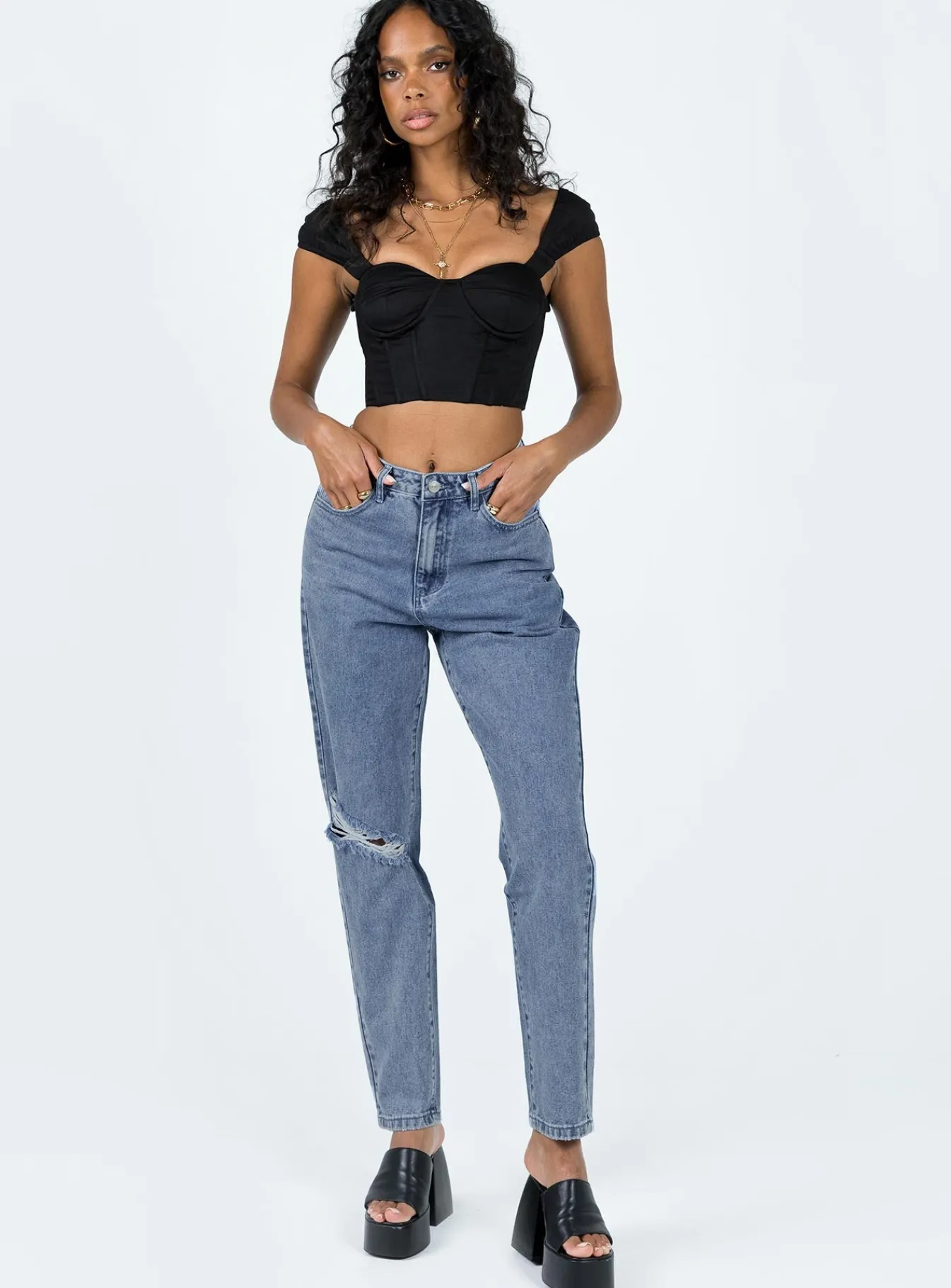 Princess Polly Unofficial High Waisted Mom Jean Light Wash Denim Outlet