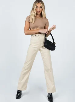 Princess Polly Uptown Cord Pant Beige Clearance