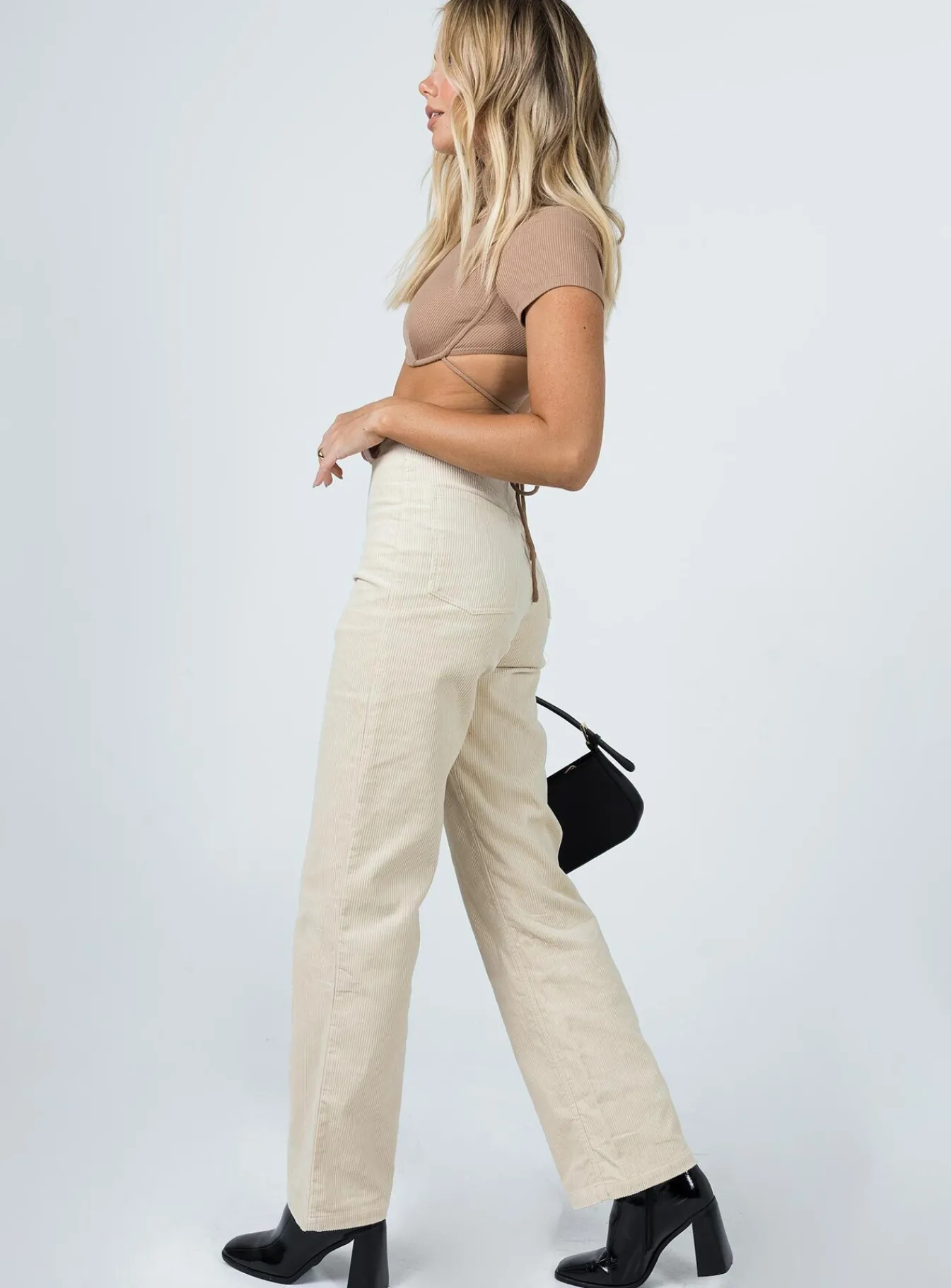 Princess Polly Uptown Cord Pant Beige Clearance