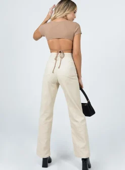 Princess Polly Uptown Cord Pant Beige Clearance