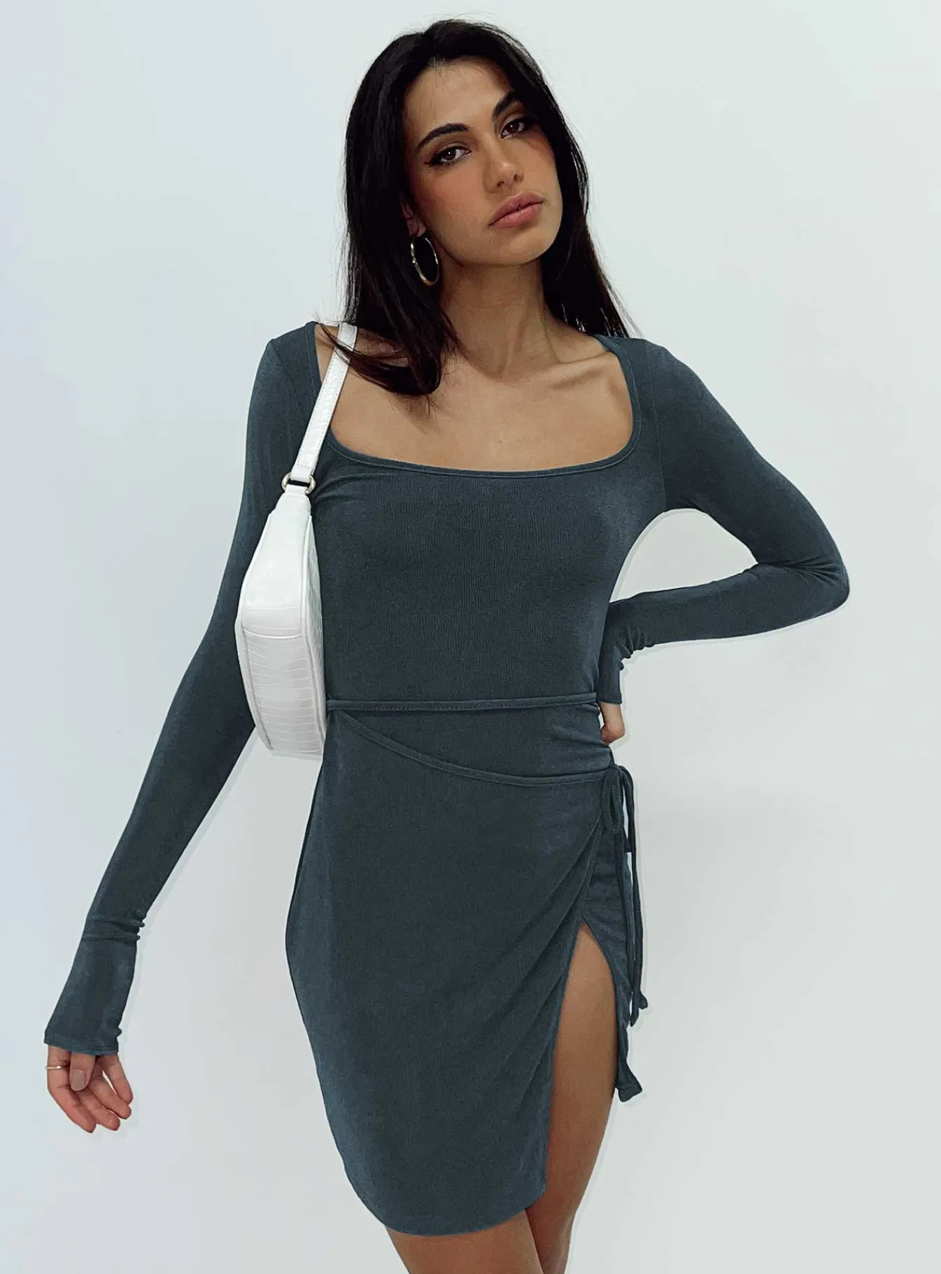 Princess Polly Ura Long Sleeve Mini Dress Grey Flash Sale