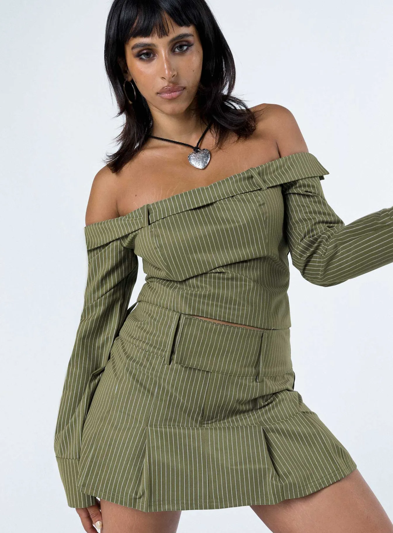 Princess Polly Valentina Cargo Mini Skirtpinstripe Green Flash Sale