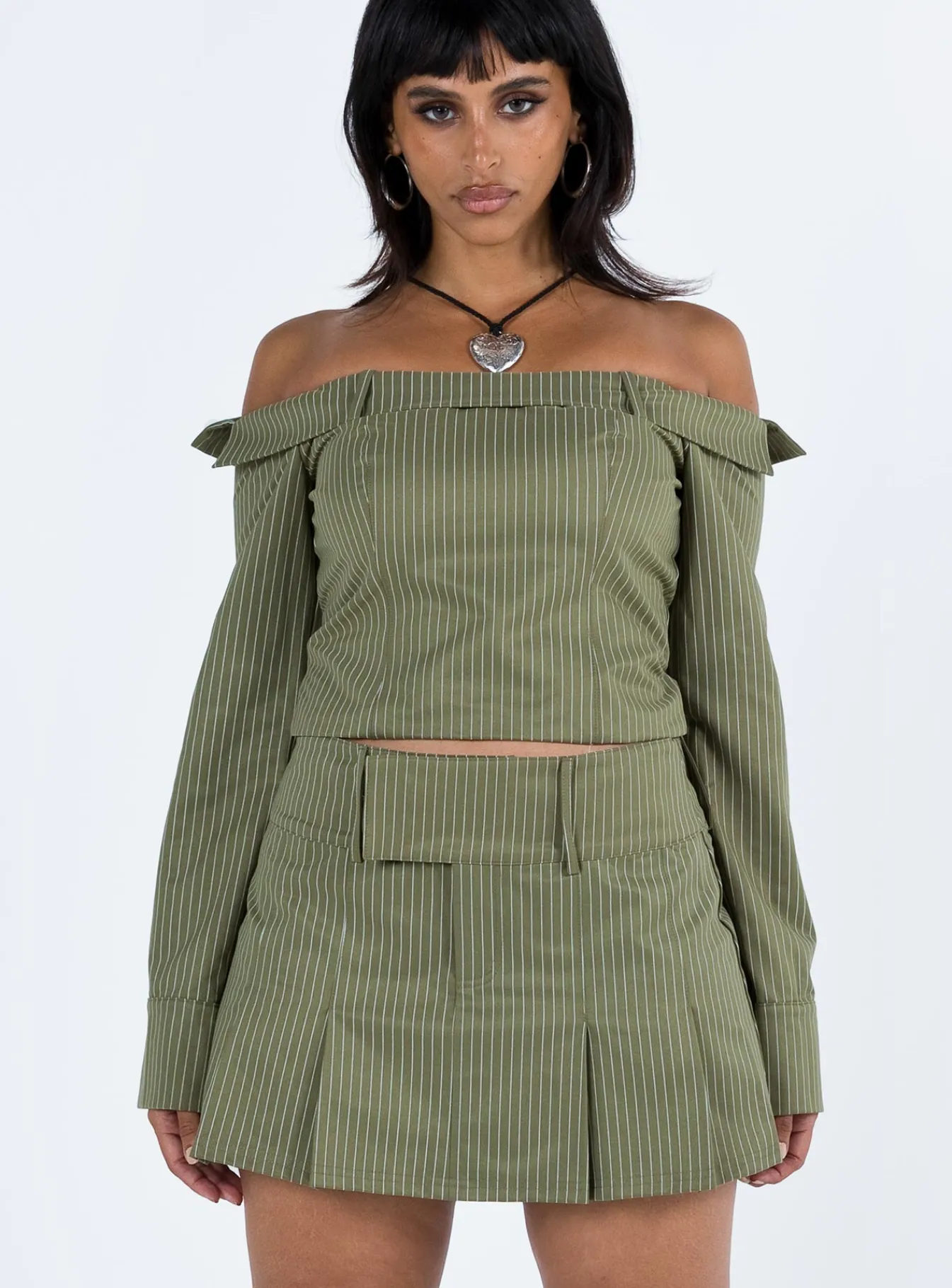 Princess Polly Valentina Cargo Mini Skirtpinstripe Green Flash Sale