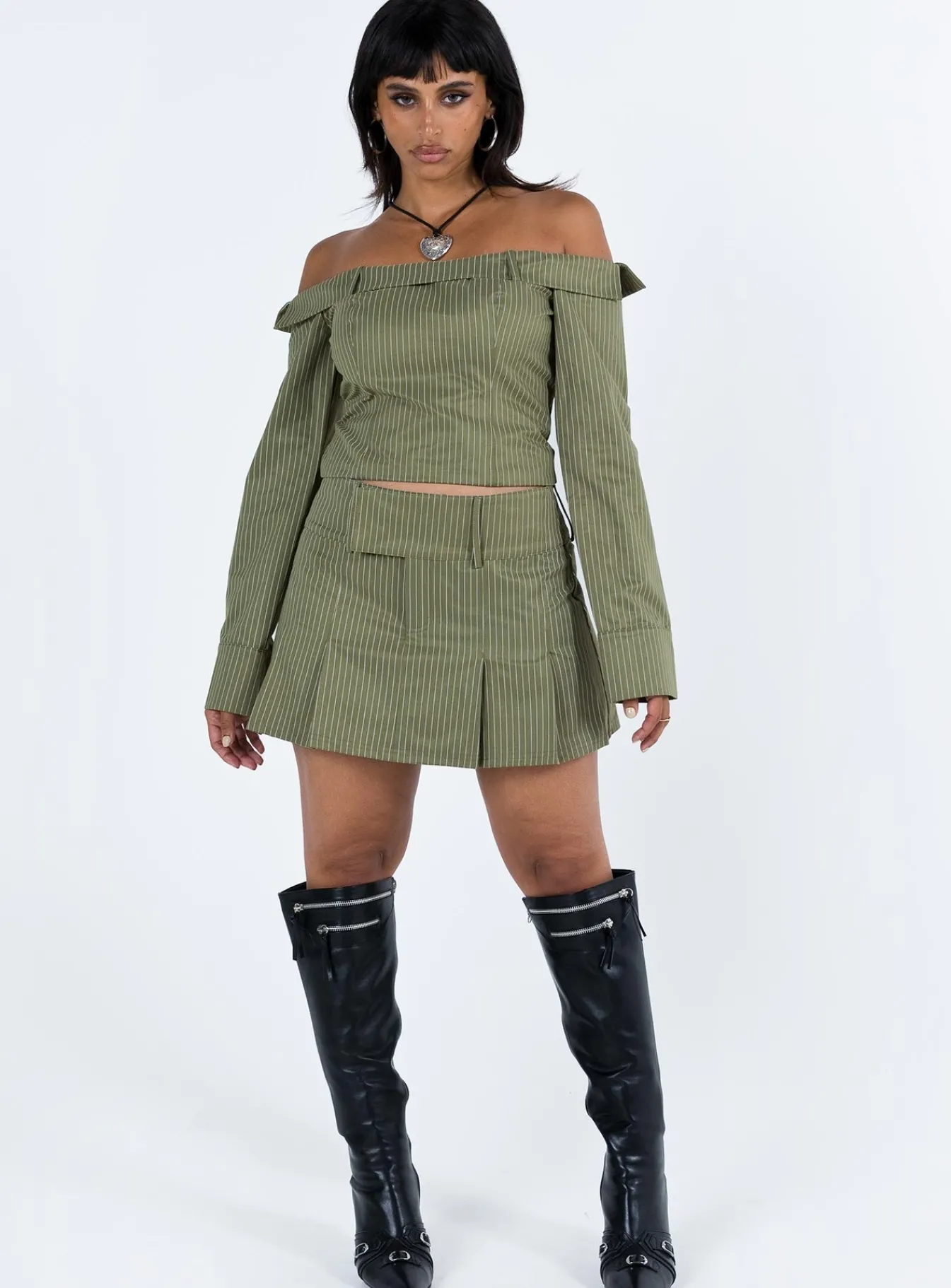 Princess Polly Valentina Cargo Mini Skirtpinstripe Green Flash Sale