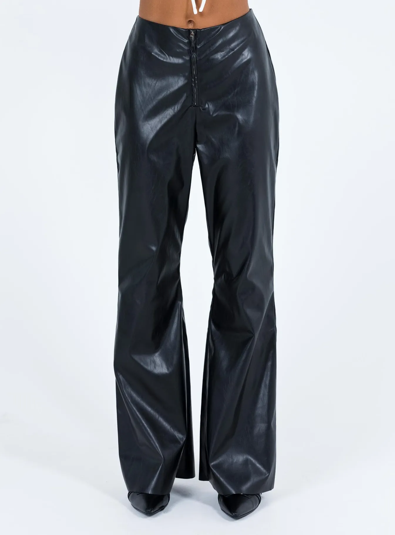 Princess Polly Valla Faux Leather Flare Pants Black Flash Sale