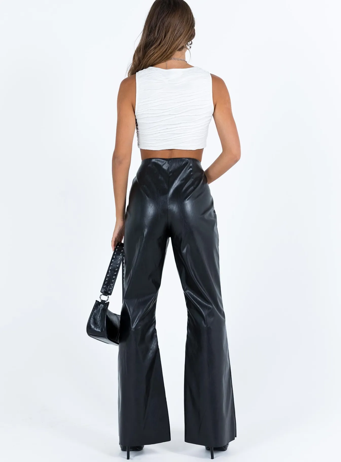 Princess Polly Valla Faux Leather Flare Pants Black Flash Sale