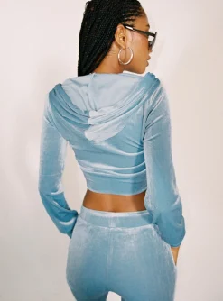 Princess Polly Velour Hoodie Blue Cheap