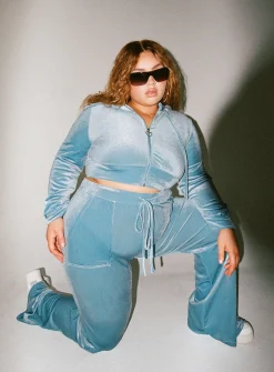 Princess Polly Velour Hoodiecurve Blue Shop