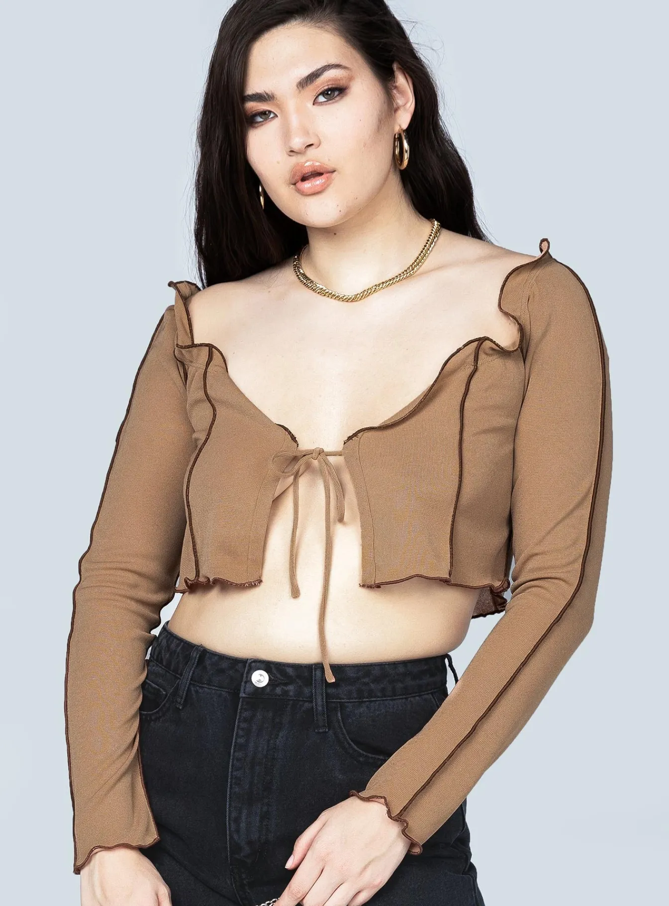 Princess Polly Veronica Tie Front Top Brown Discount