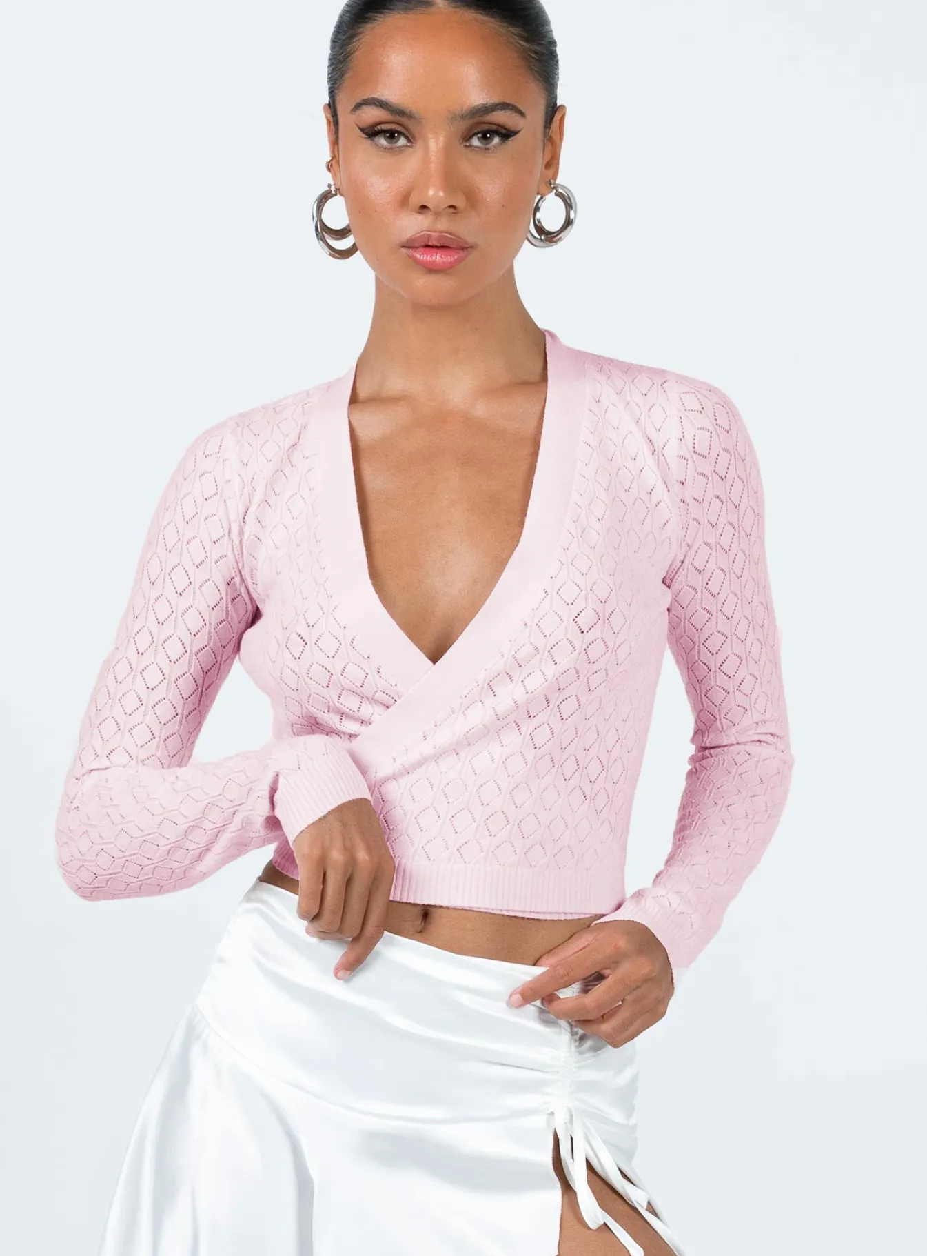 Princess Polly Viewland Wrap Sweater Pink New
