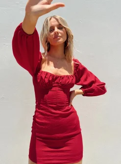 Princess Polly Vilma Long Sleeve Mini Dress  Red Shop