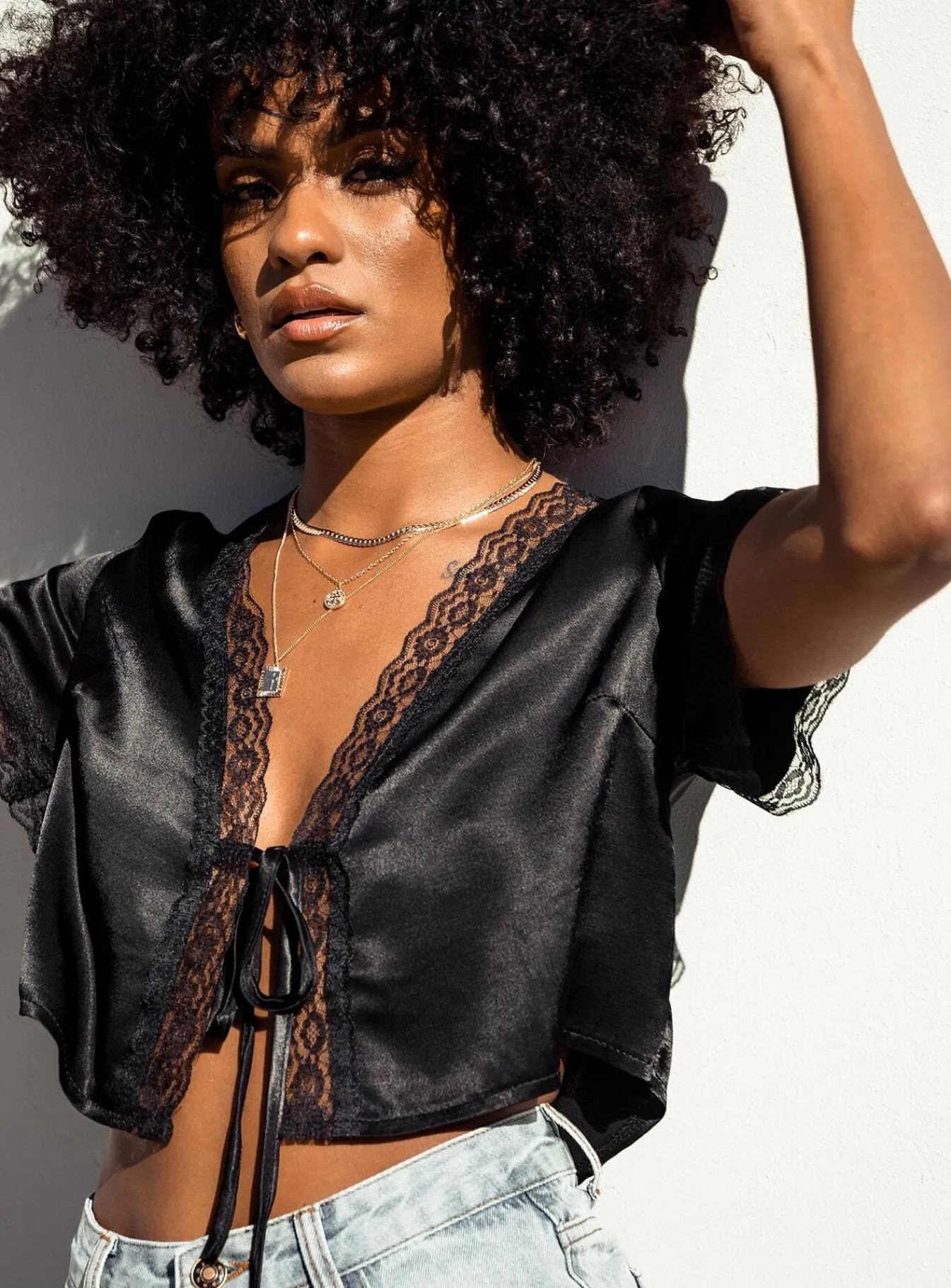 Princess Polly Vintage Tie Up Top Black Clearance