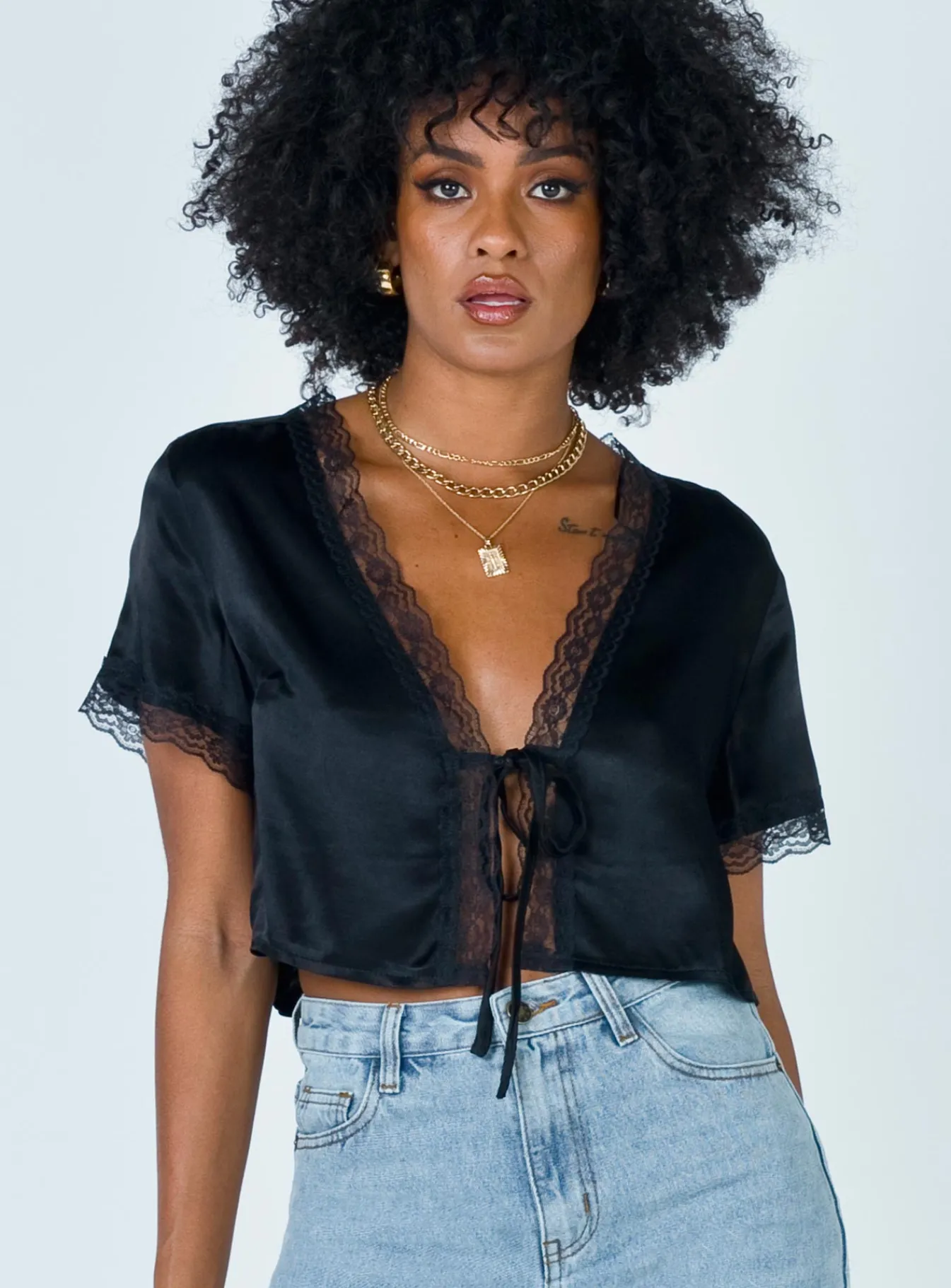 Princess Polly Vintage Tie Up Top Black Clearance