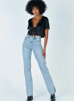 Princess Polly Vintage Tie Up Top Black Clearance