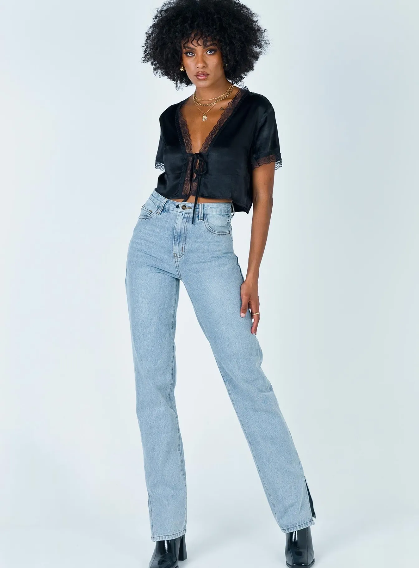 Princess Polly Vintage Tie Up Top Black Clearance