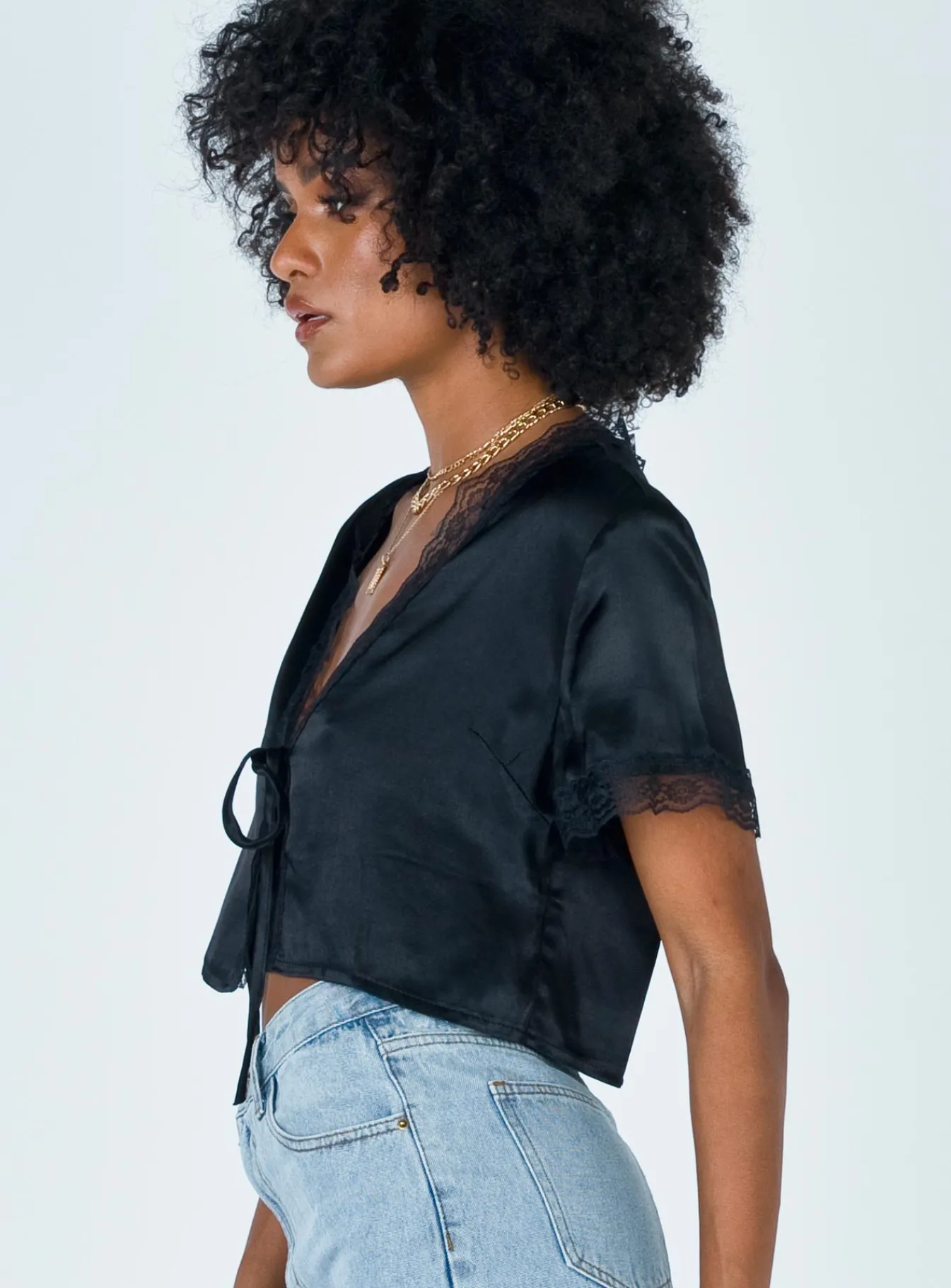 Princess Polly Vintage Tie Up Top Black Clearance