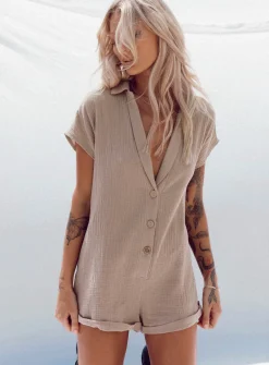 Princess Polly Vixen Romper  Taupe Flash Sale