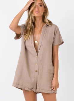 Princess Polly Vixen Romper  Taupe Flash Sale