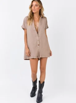 Princess Polly Vixen Romper  Taupe Flash Sale