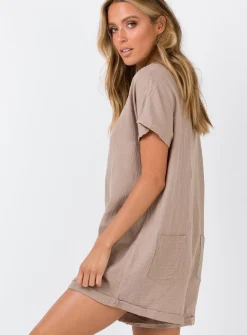 Princess Polly Vixen Romper  Taupe Flash Sale