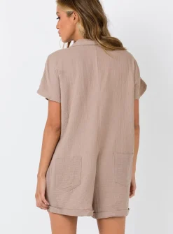 Princess Polly Vixen Romper  Taupe Flash Sale