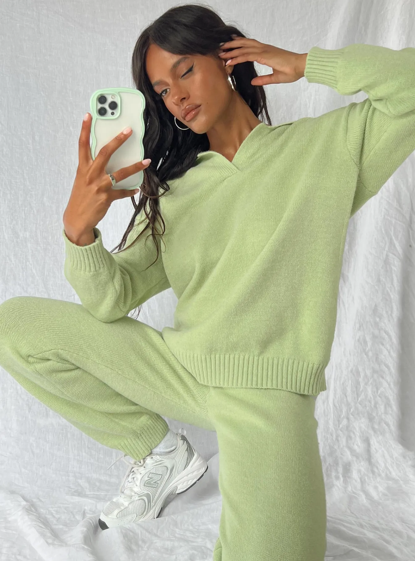 Princess Polly Waite Knit Pants Sage Clearance