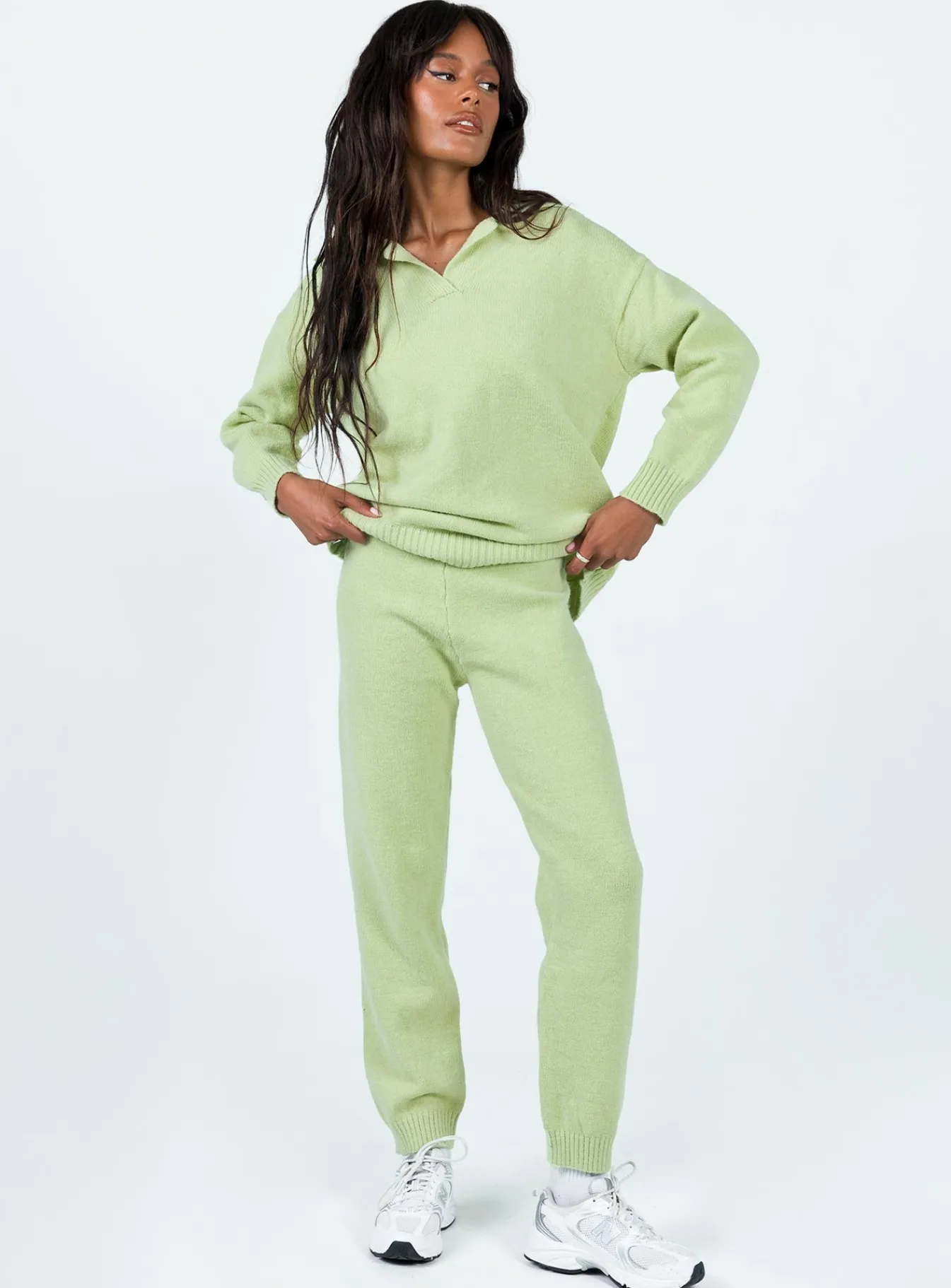 Princess Polly Waite Knit Pants Sage Clearance