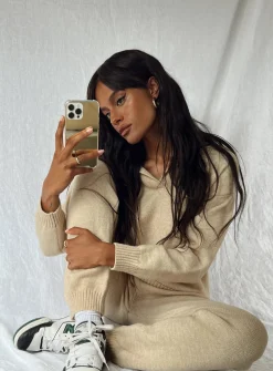 Princess Polly Waite Knit Sweater  Beige Shop