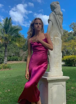 Princess Polly Walk The Line Midi Dress Magenta New
