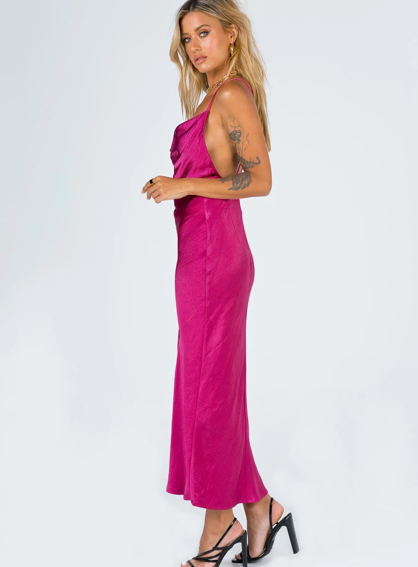 Princess Polly Walk The Line Midi Dress Magenta New